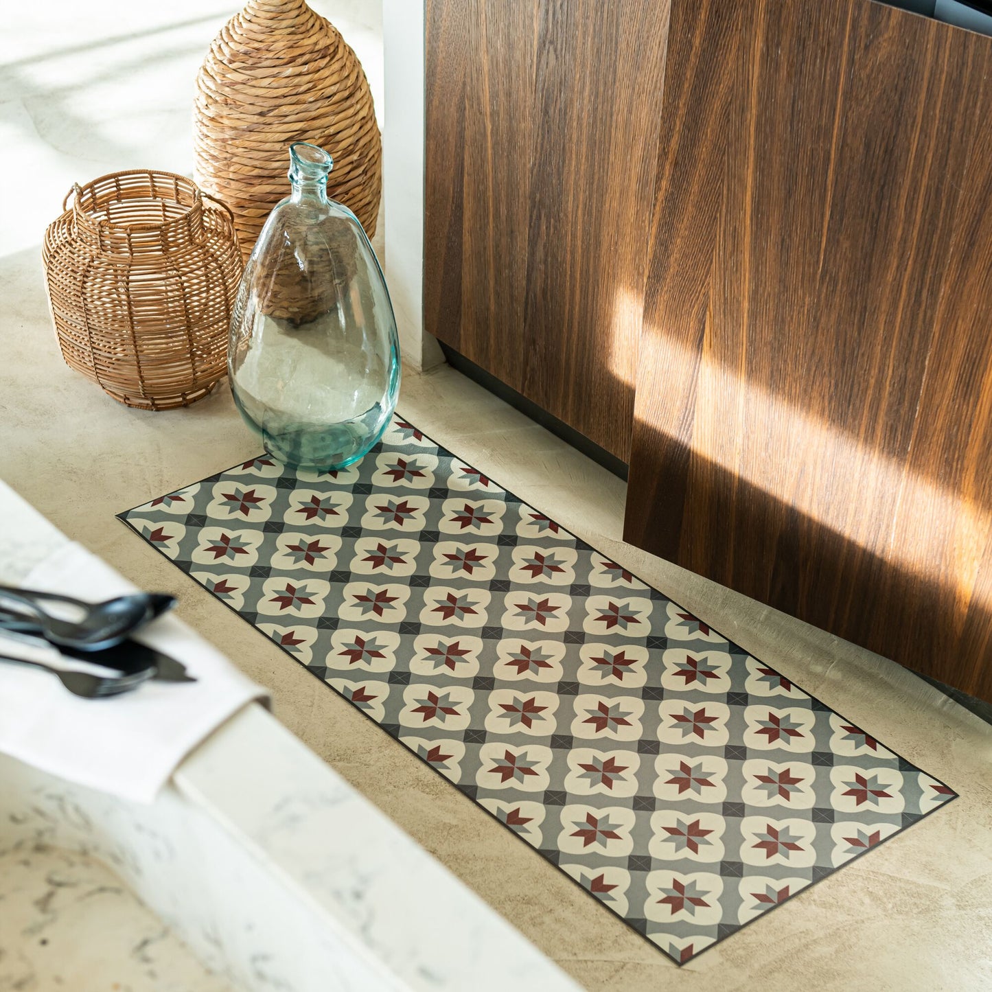 SOLANGE - Tapis de cuisine anti-dérapant en vinyle - beige 50x120cm