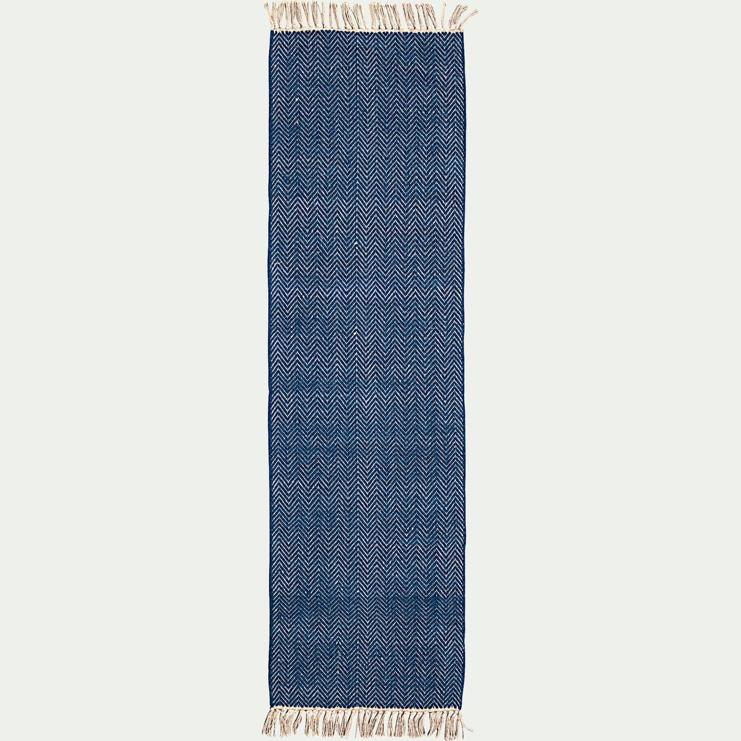 TURAU - Tapis de couloir et laine et jute - bleu figuerolles 60x200cm