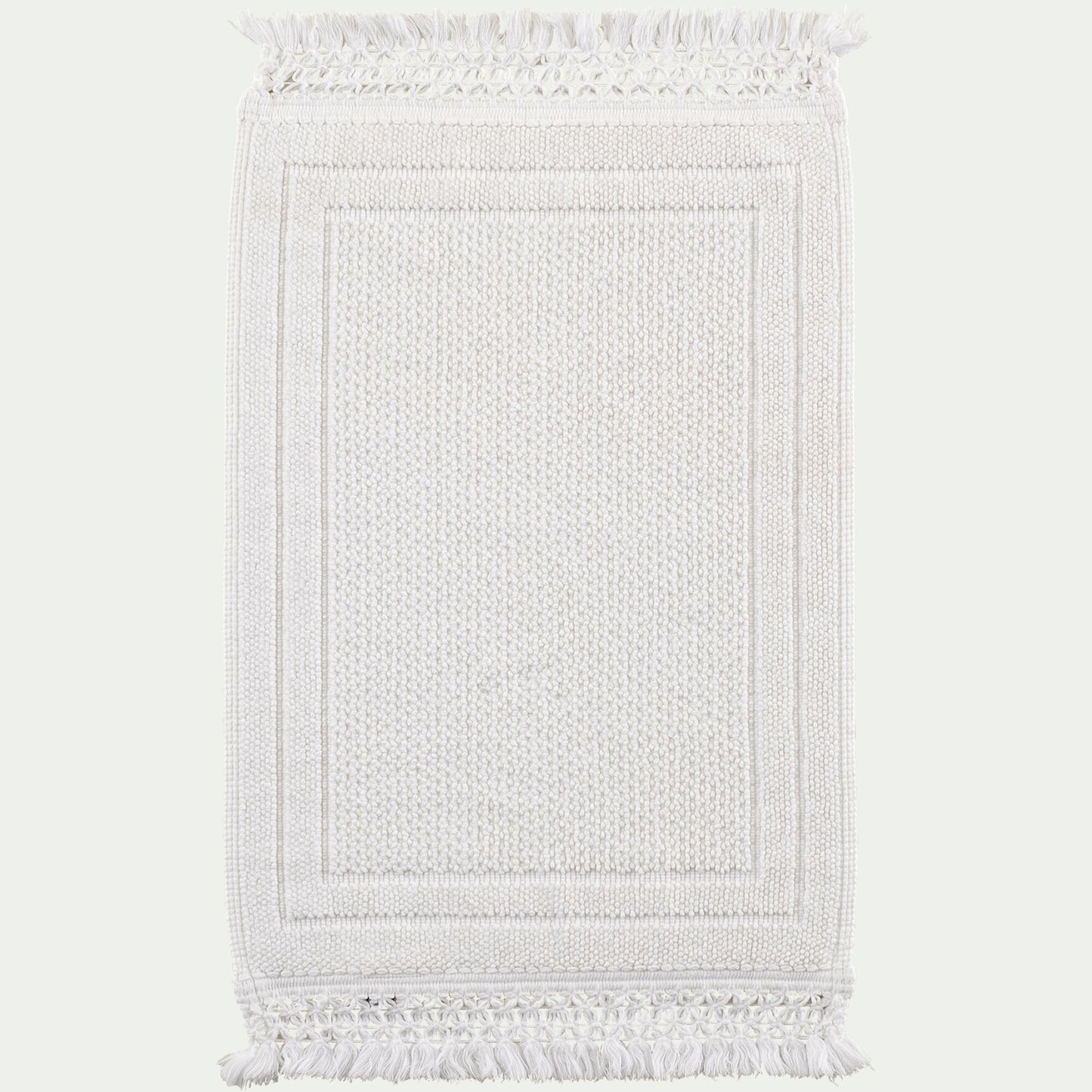 EVORA - Tapis de bain en coton finition crochet et frangées 50x80cm - blanc