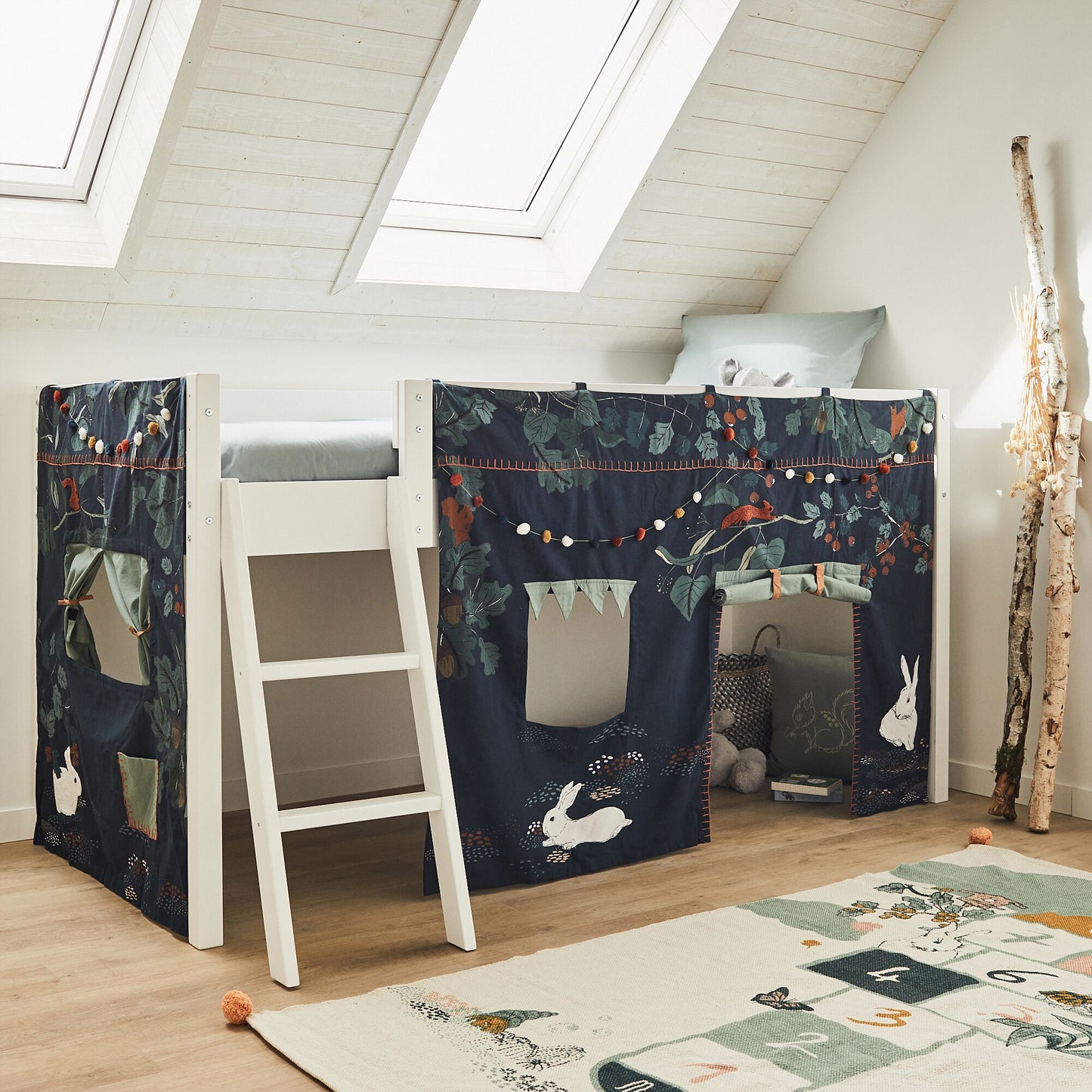 MAS - Tente de lit enfant à motifs sous-bois - bleu