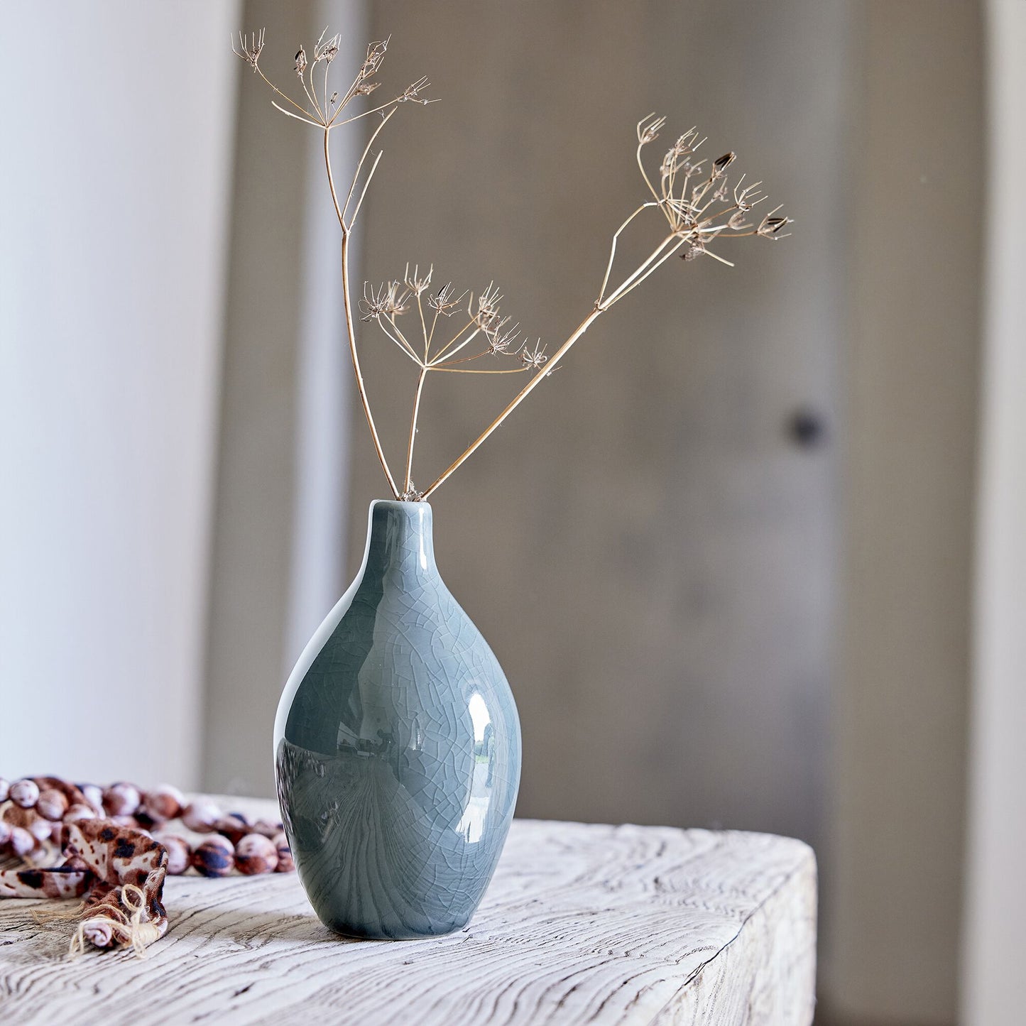 ROVIGO - Vase bouteille en grès H15cm - bleu