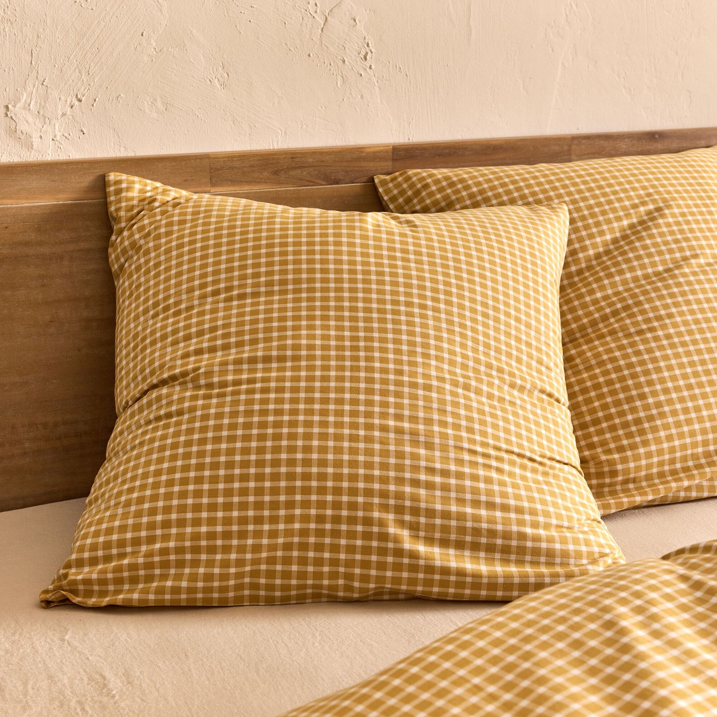 PLAKA - Lot de 2 taies d'oreiller en coton motif carreaux 63x63cm - jaune