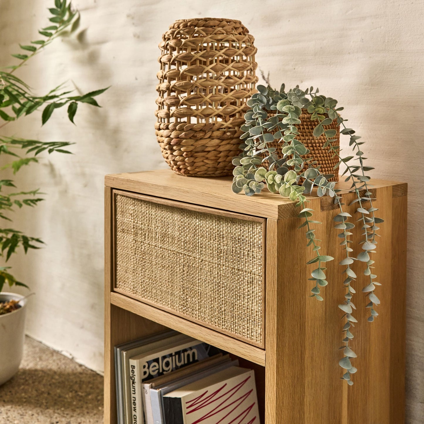 TASSIA - Bloc de 1 tiroir en chêne et raphia L40cm - bois clair