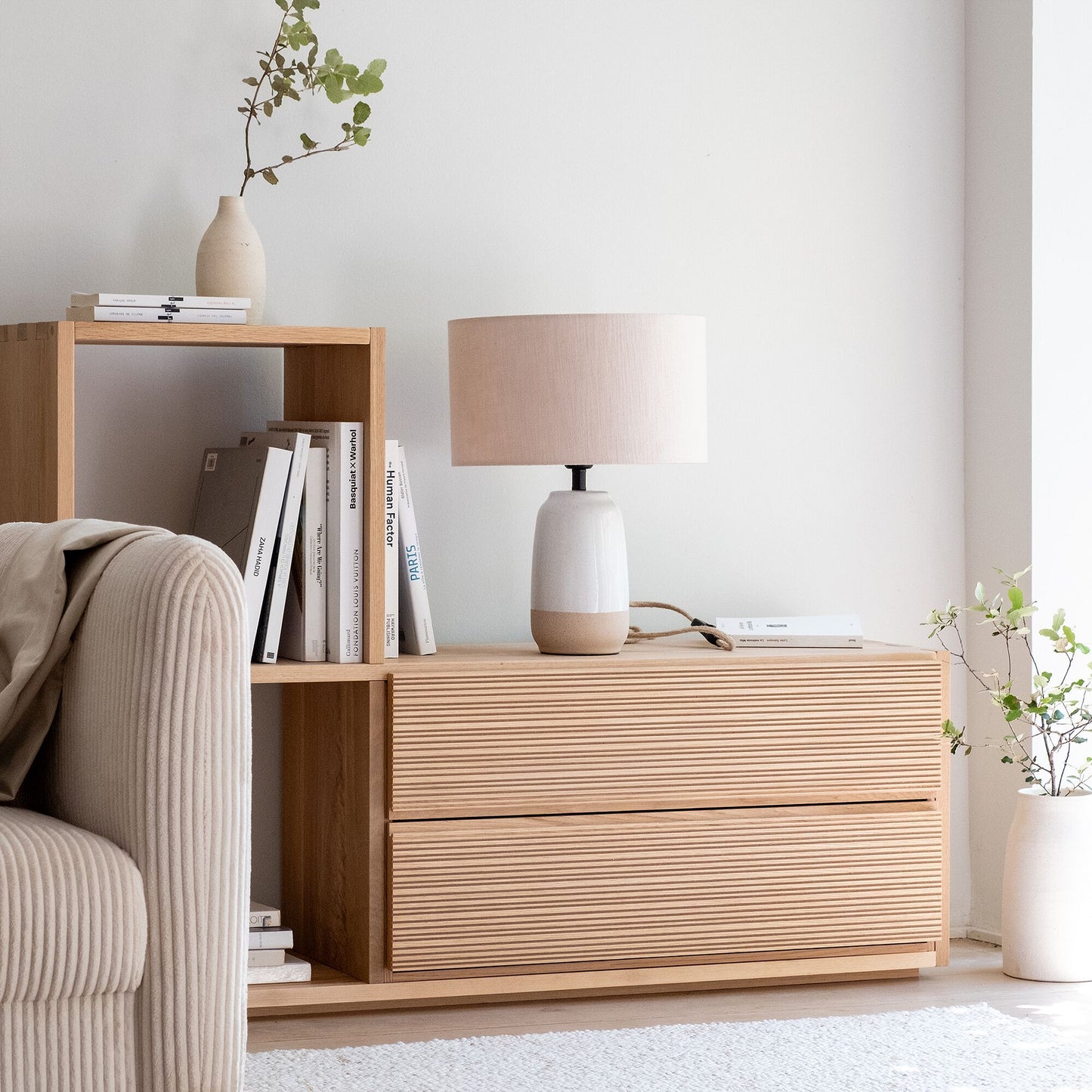 TASSIA - Bloc de 2 grands tiroirs en chêne strié L82cm - bois clair