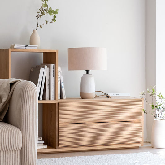TASSIA - Bloc de 2 grands tiroirs en chêne strié L82cm - bois clair