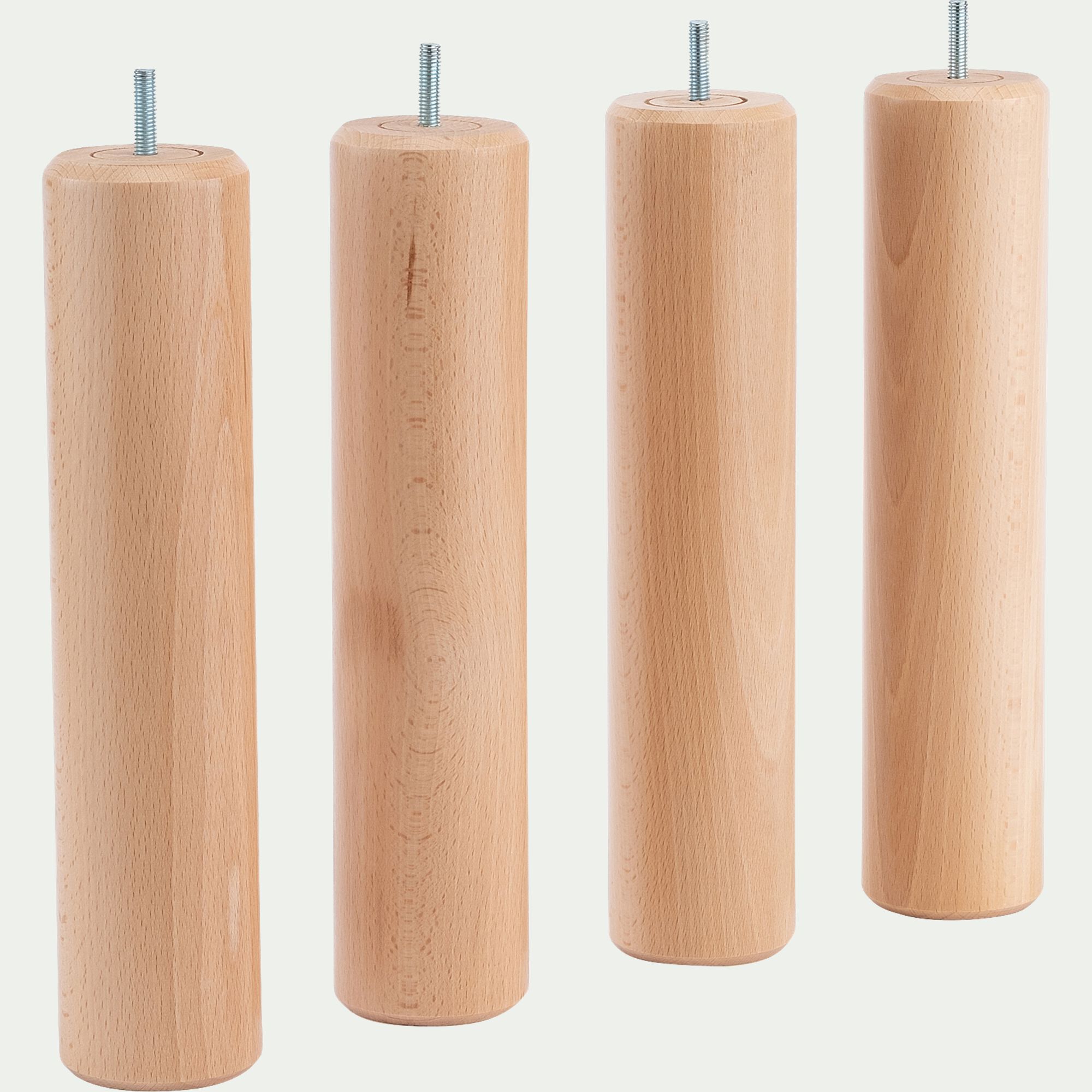 CYLINDRE - Lot de 4 pieds de sommier - H30cm bois clair
