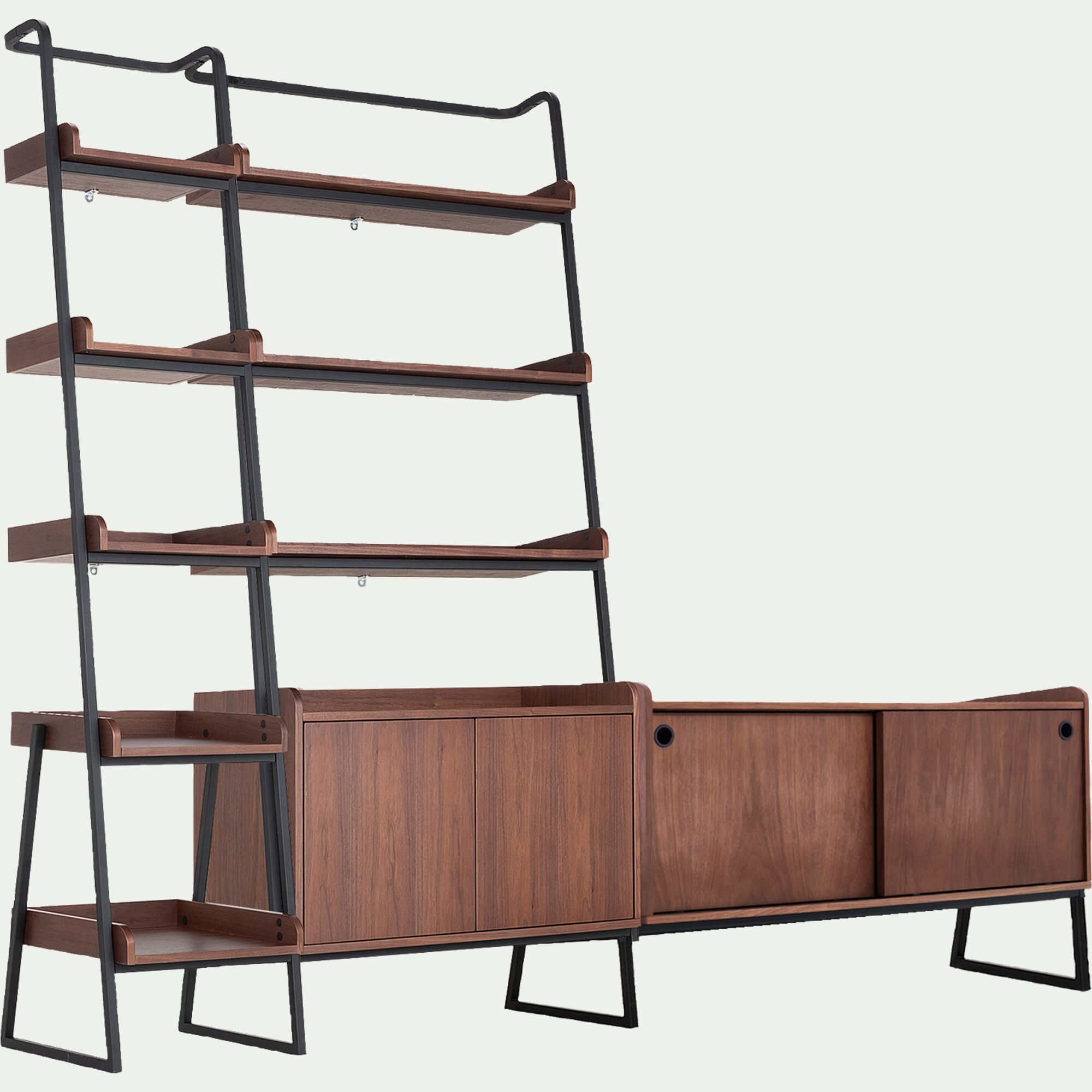 ESTANIER - Composition bibliothèque avec meuble TV en bois de noyer - bois foncé