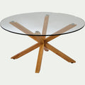 ARENO - Table basse ronde en verre et piétement métal effet bois - transparent