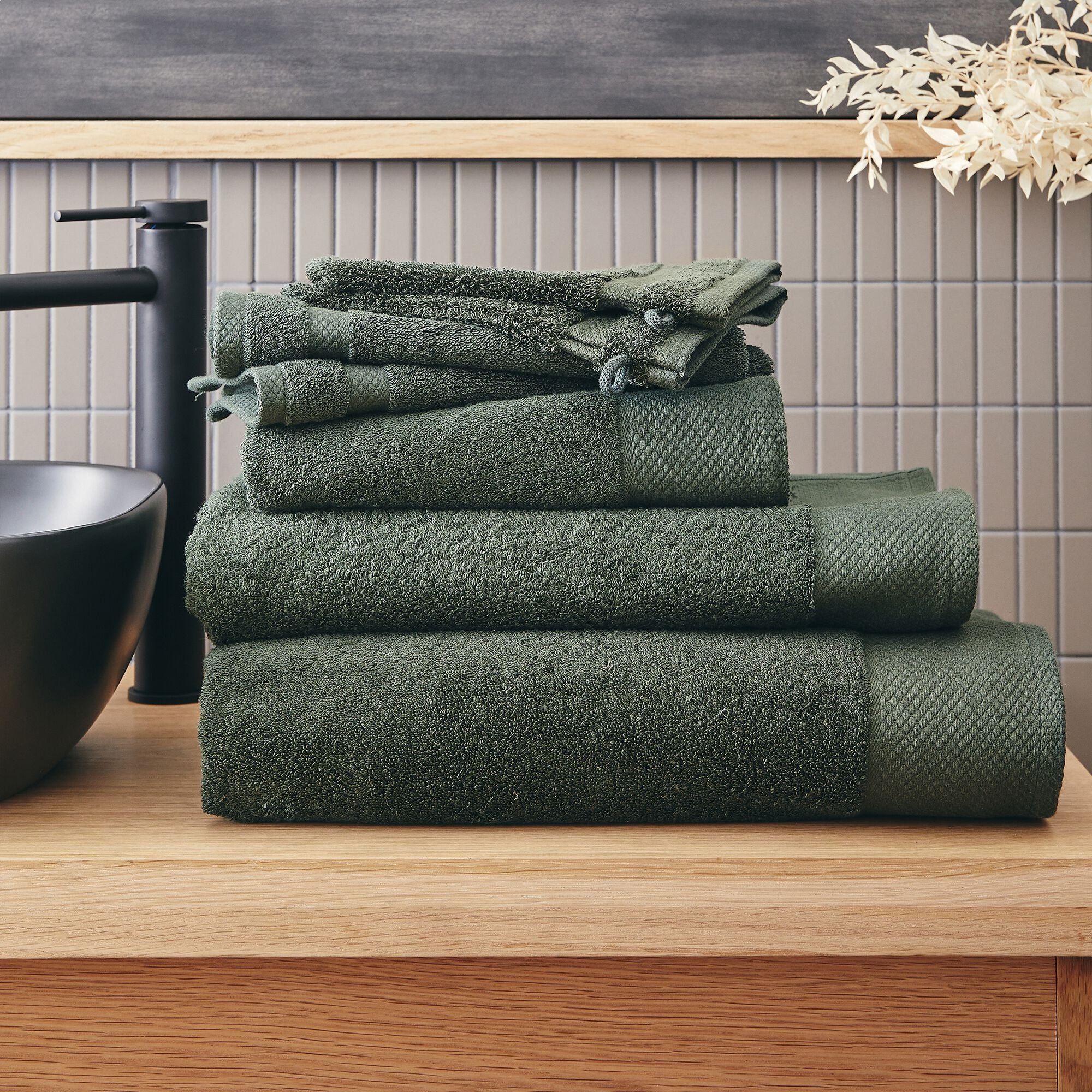 AZUR - Linge de toilette en coton peigné- vert cèdre