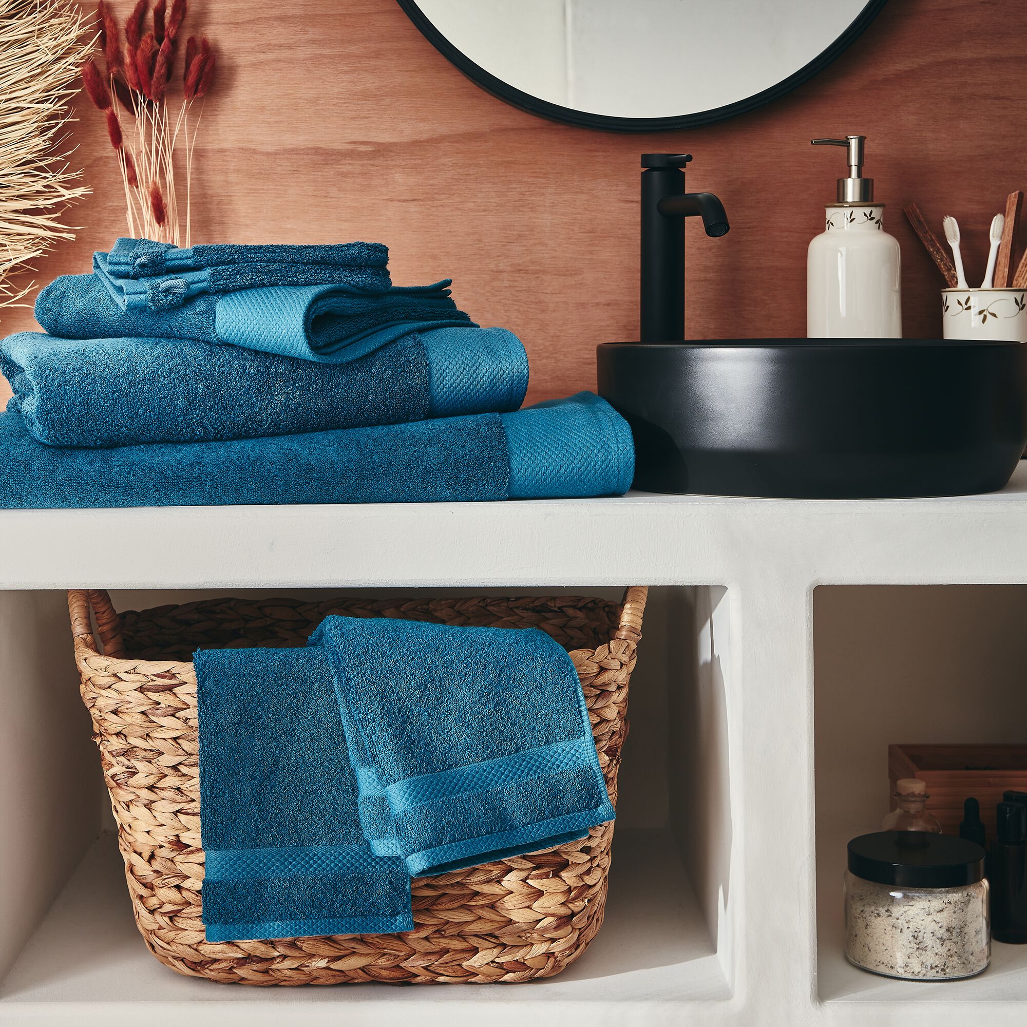 AZUR - Linge de toilette en coton peigné- bleu figuerolles