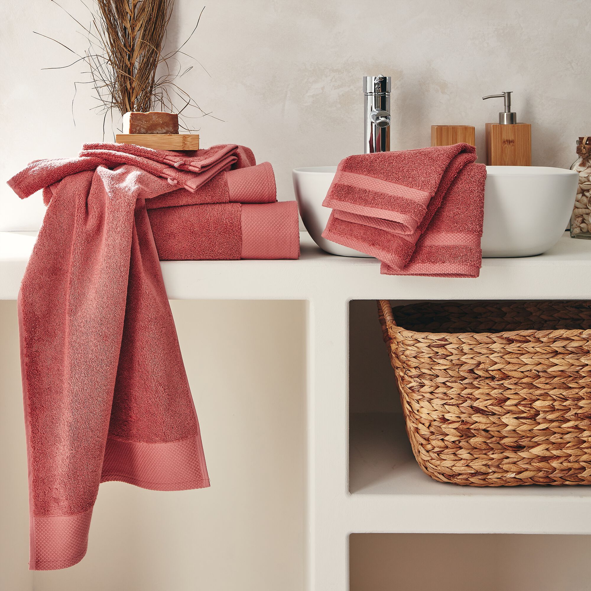 AZUR - Linge de toilette en coton peigné- rouge ricin