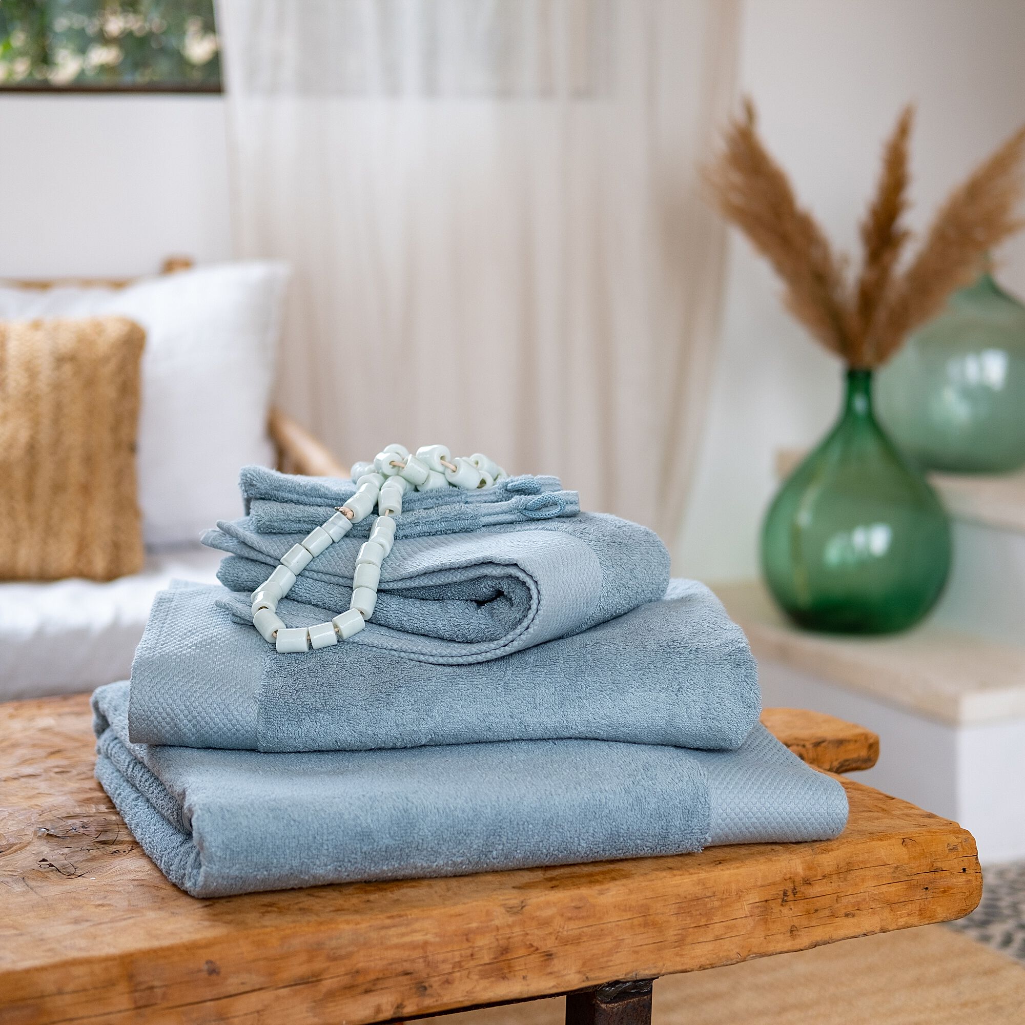 AZUR - Linge de toilette en coton peigné- bleu calaluna