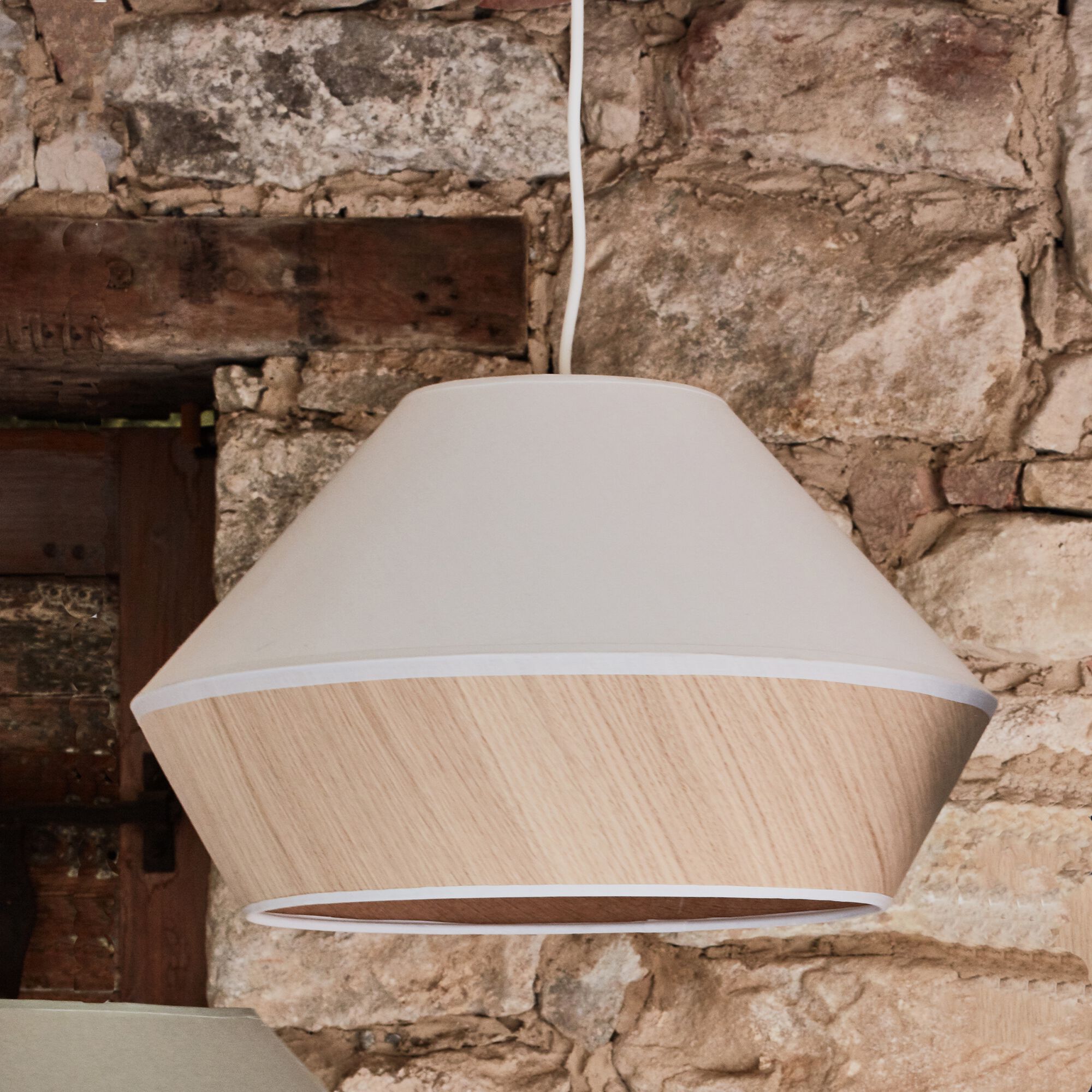 DOMUS - Abat-jour en chêne et tissu D40cm - blanc