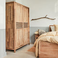 GAIA - Armoire 2 portes coulissantes en acacia massif H203cm - bois clair