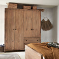 GAIA - Armoire 4 portes et 2 tiroirs en acacia massif l190xh220cm - bois clair