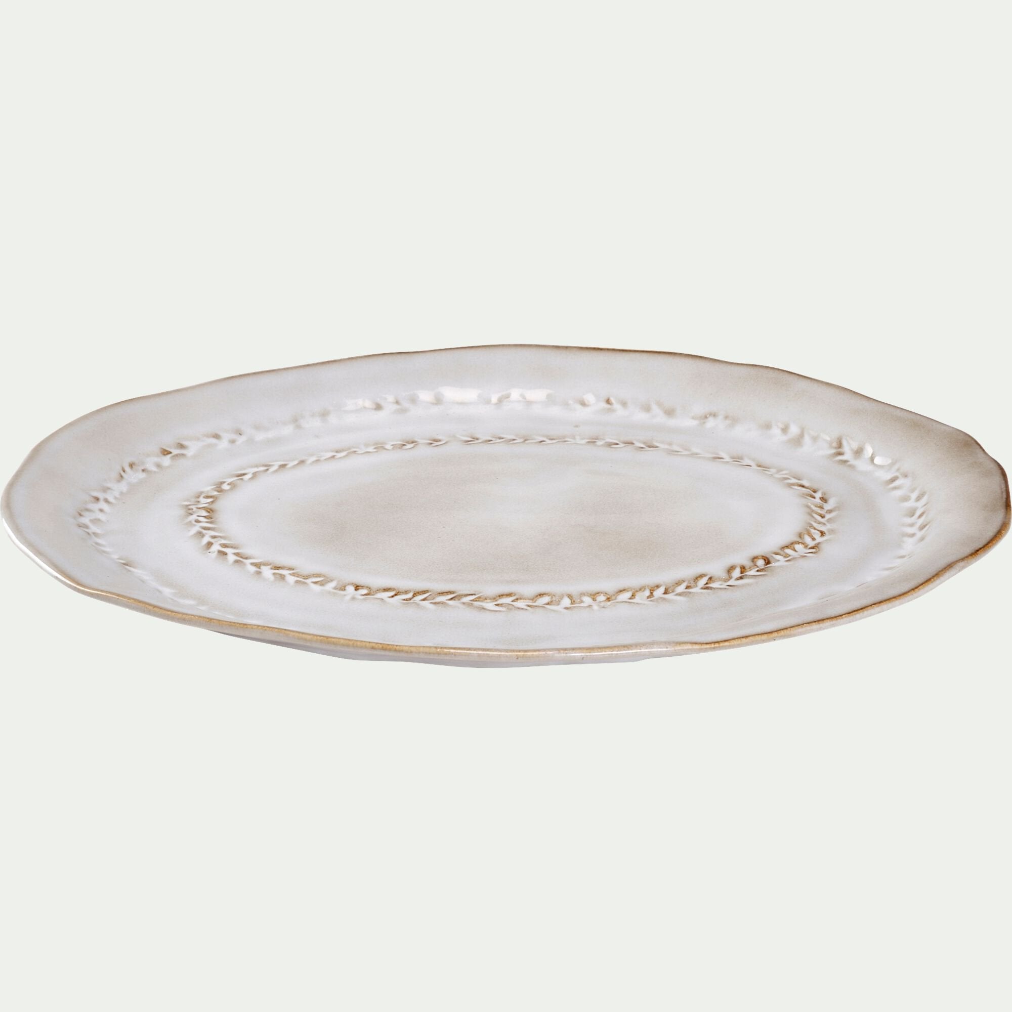 ALBA - Plat de présentation ovale à motif végétal en grès L40cm - beige alpilles