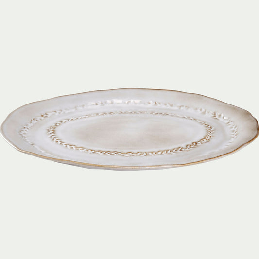 ALBA - Plat de présentation ovale à motif végétal en grès L40cm - beige alpilles