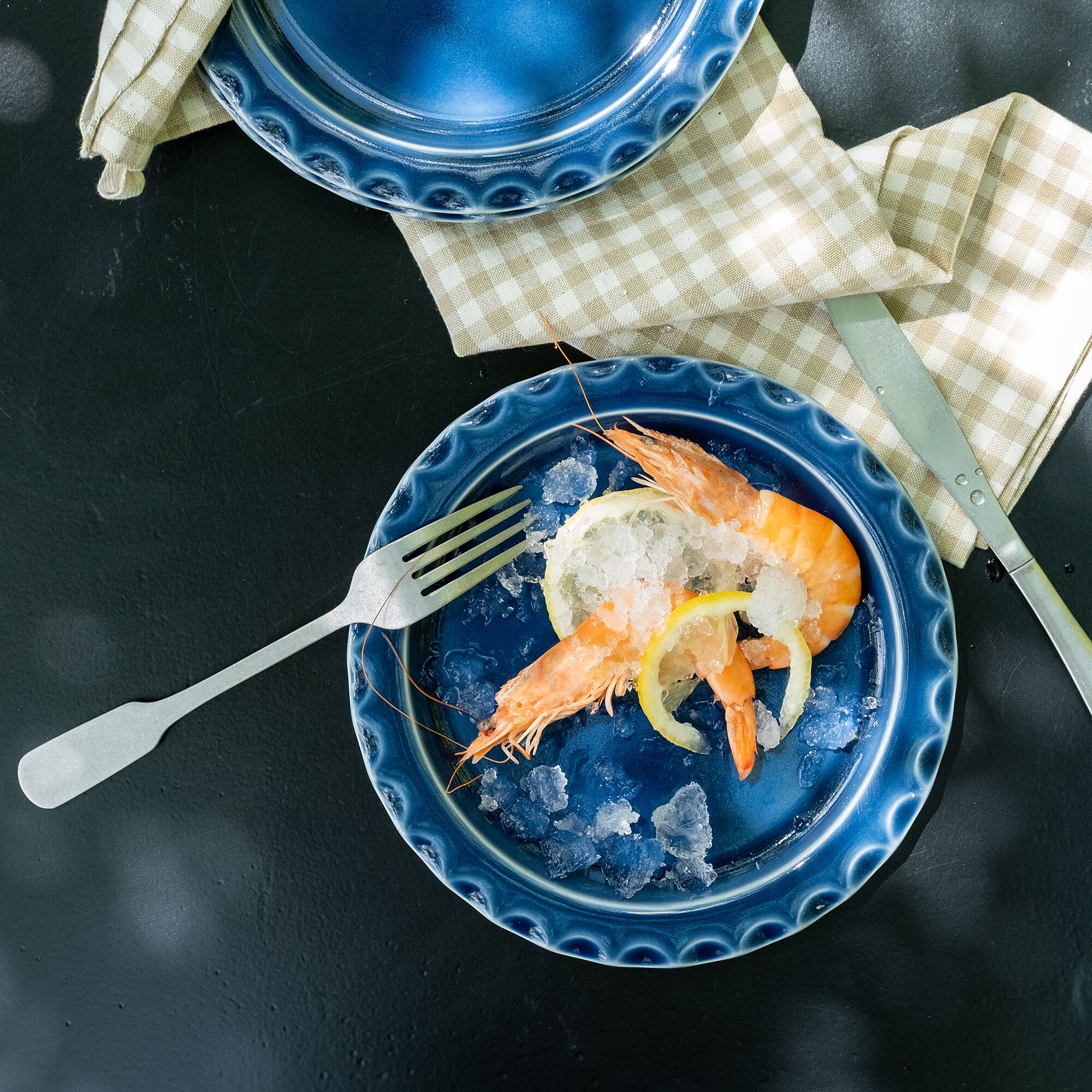ABILIO - Assiette à dessert ondulée en grès D21cm - bleu