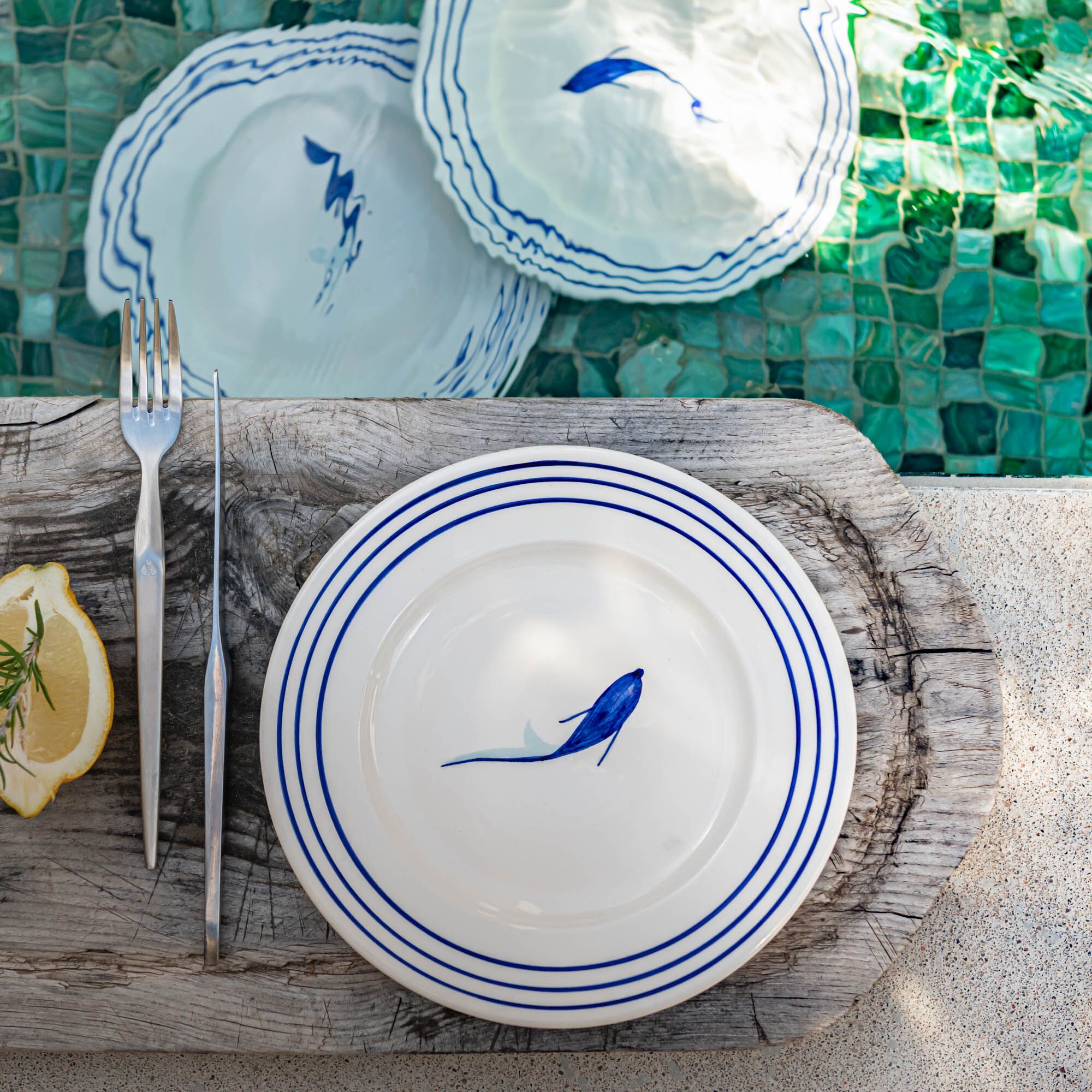 ANCHOVA - Assiette à dessert en faïence avec motif D22cm - blanc