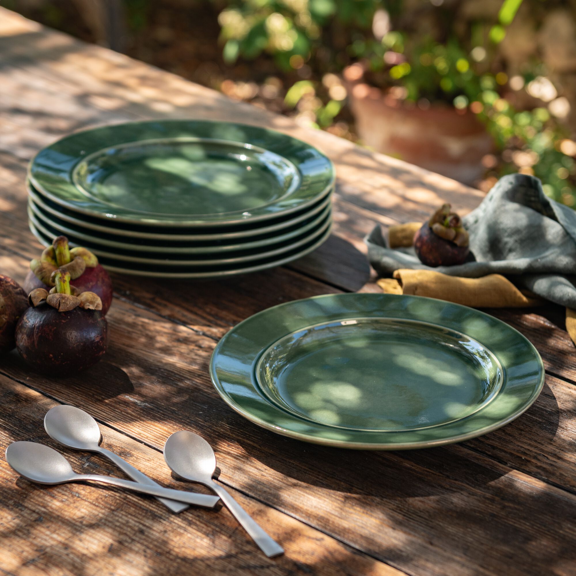 ANO - Assiette à dessert en grès D24cm - vert avocado