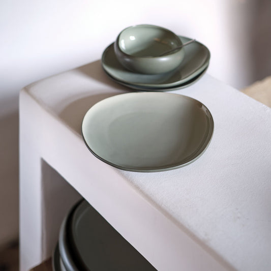 KYMA - Assiette à dessert en grès D21cm - vert olivier