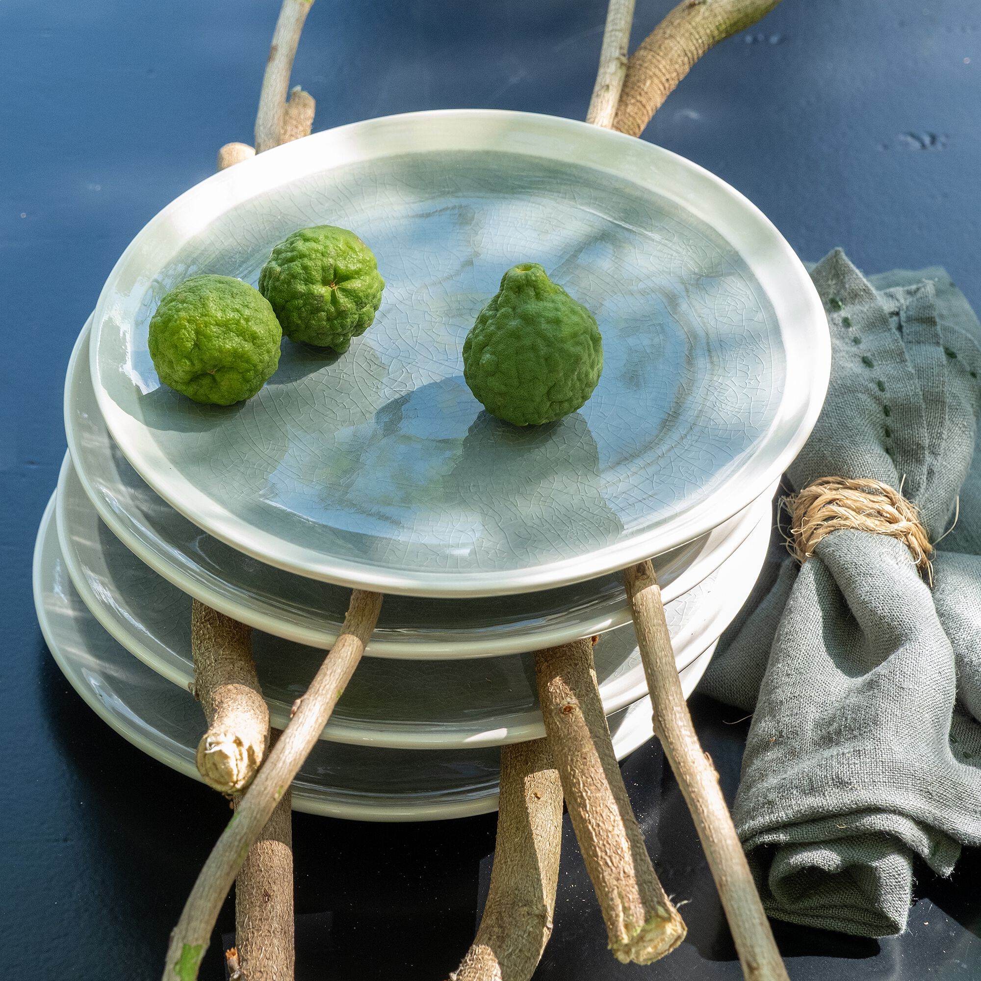LAGON - Assiette à dessert en grès D20,5cm - bleu autan