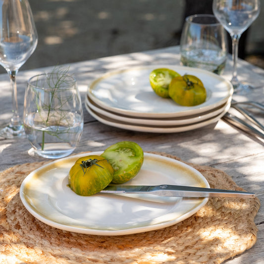 MIEL - Assiette à dessert peinte en grès D21,5cm - blanc