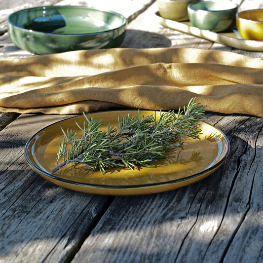 OLIVA - Assiette à dessert en grès D22,2cm - jaune