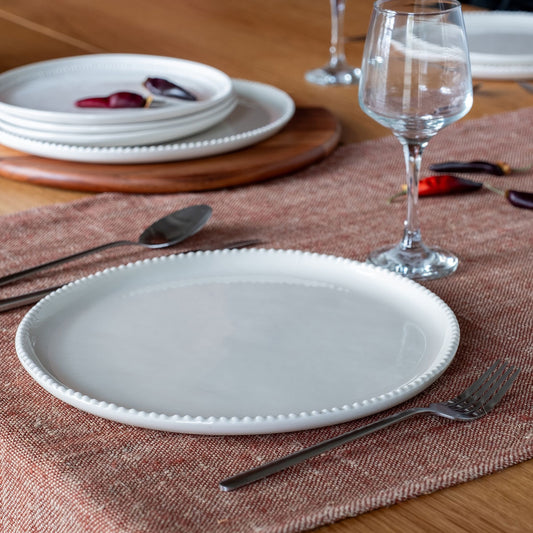 MARGOT - Assiette plate avec liseré perlé en porcelaine D27,60cm - blanc ventoux