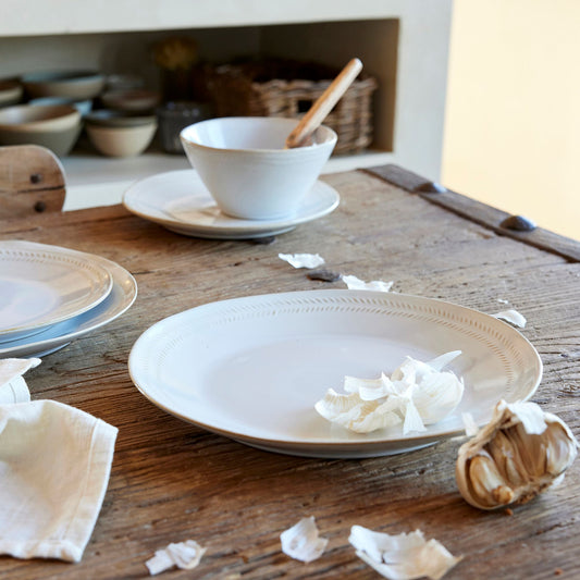 SPIGA - Assiette plate en grès avec liseré beige D28cm - blanc ventoux