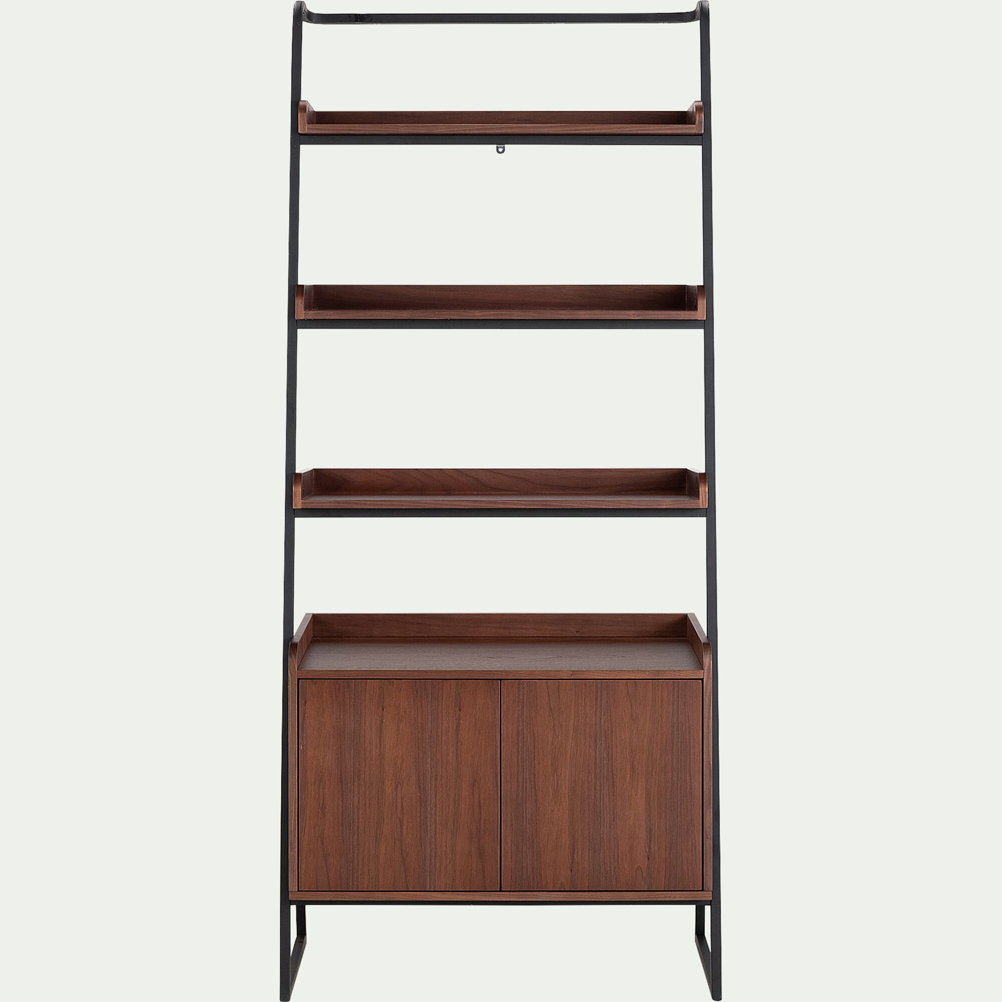 ESTANIER - Etagère 3 tablettes et caisson plaquée noyer et métal noir L80cm
