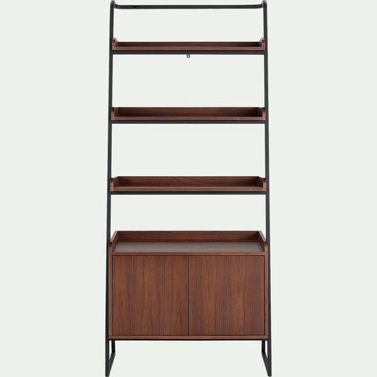 ESTANIER - Etagère 3 tablettes et caisson plaquée noyer et métal noir L80cm