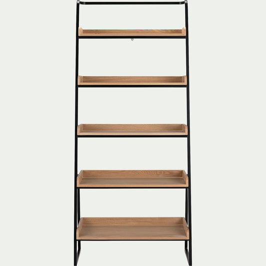 ESTANIER - Etagère 5 tablettes plaquée frêne et métal noir - L80cm