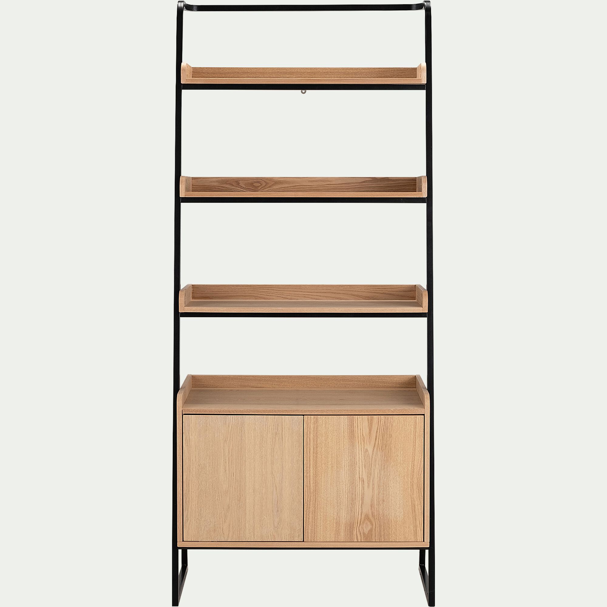 ESTANIER - Etagère 3 tablettes et caisson plaquée frêne et métal noir - L80cm