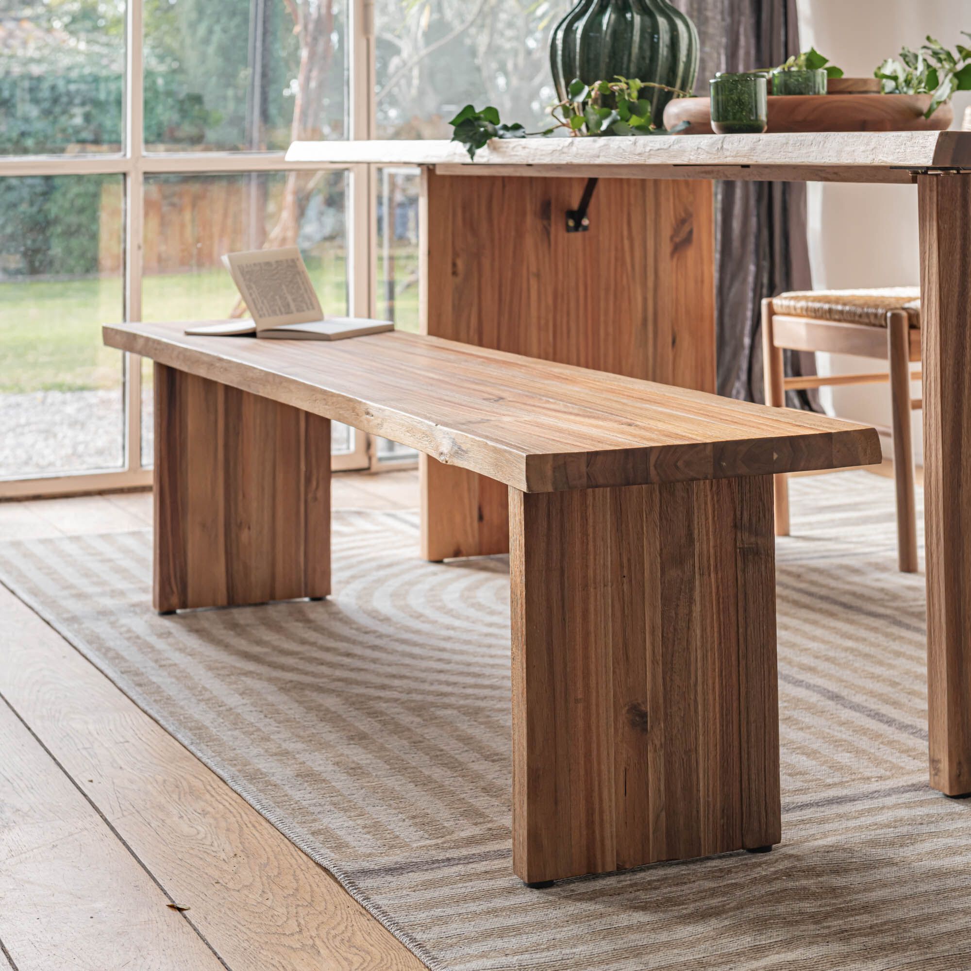 GINEVRA - Banc en acacia L170cm - bois foncé