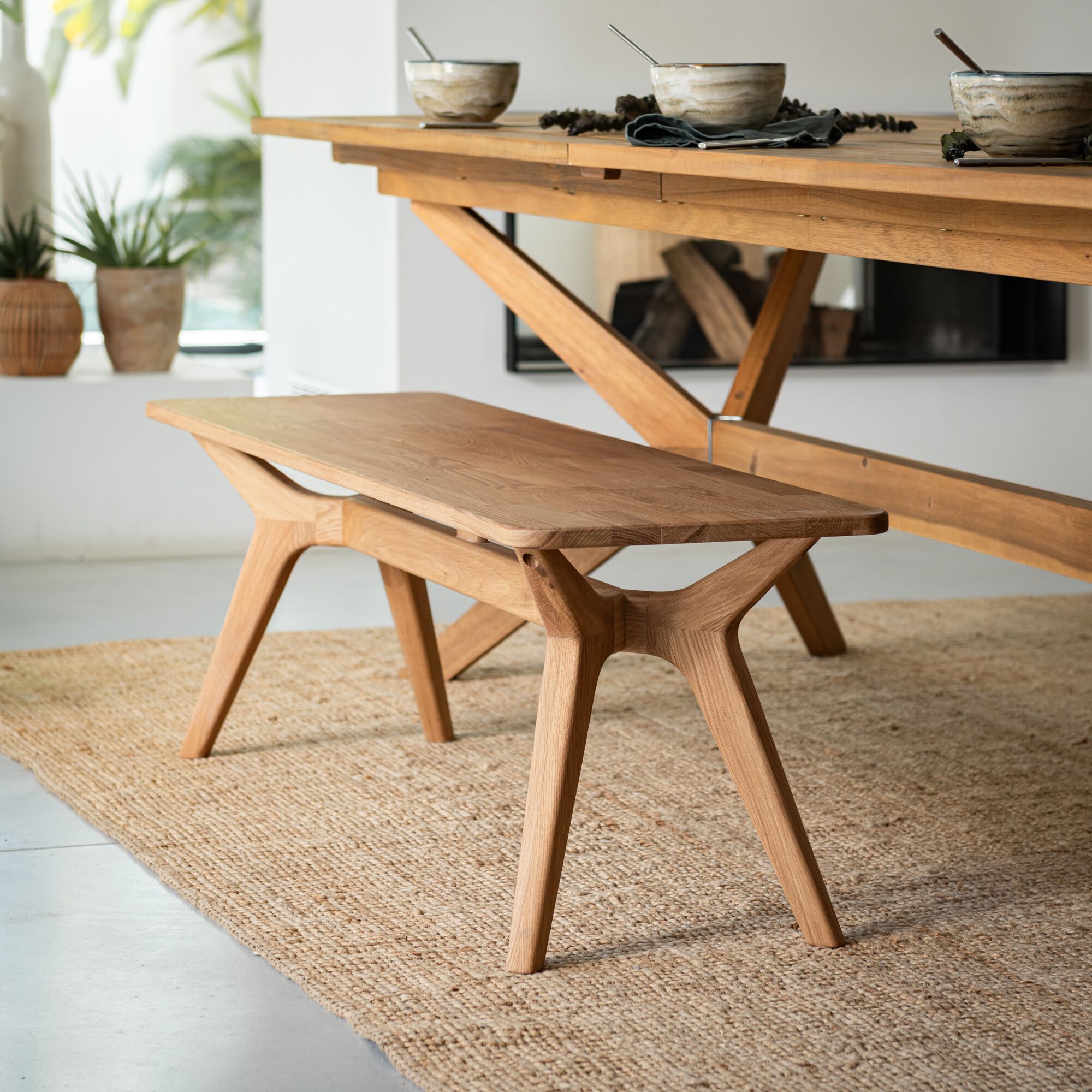LEGANES - Banc en chêne massif vernis naturel L130cm - bois clair