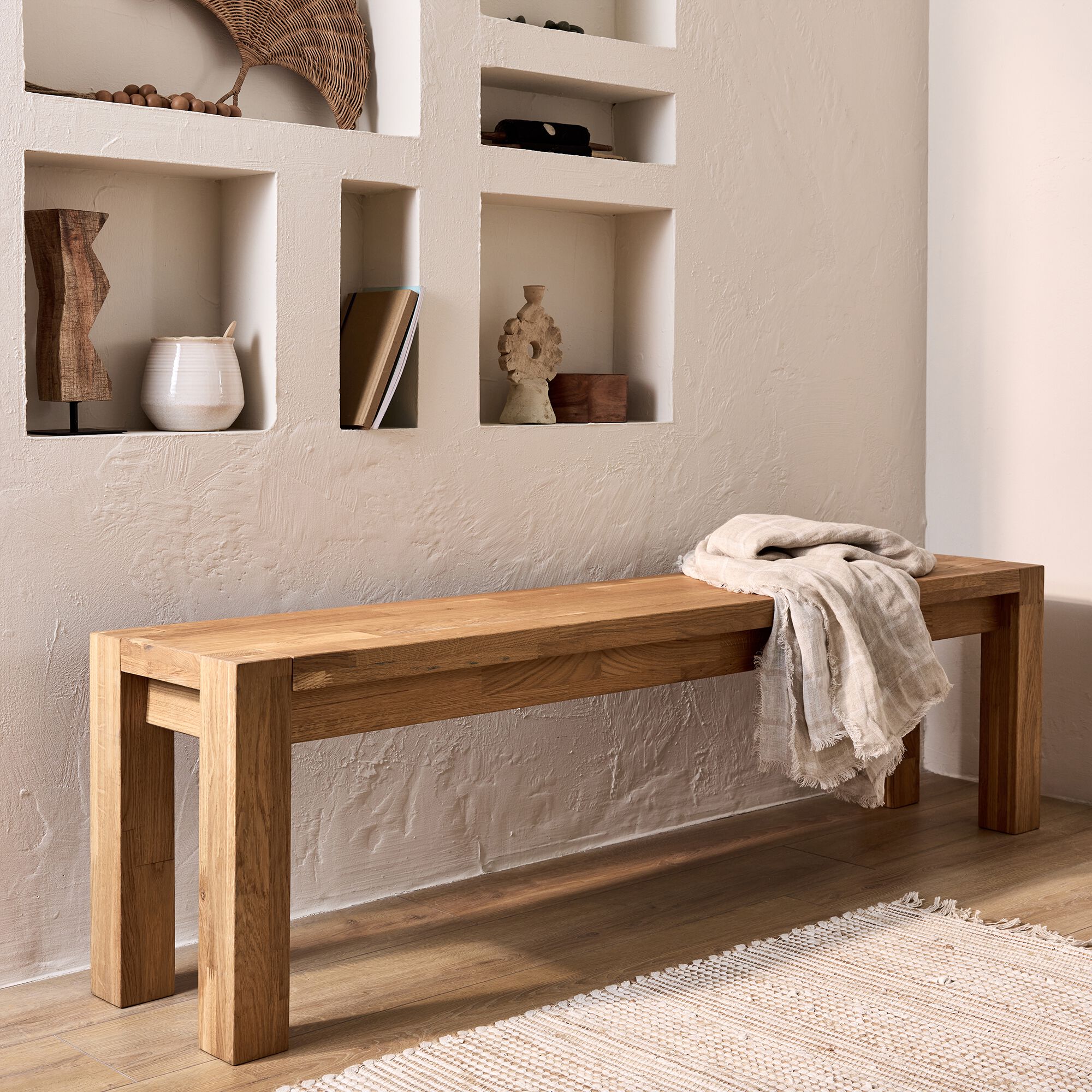 LOUBNY - Banc en chêne massif huilé L160cm - bois clair