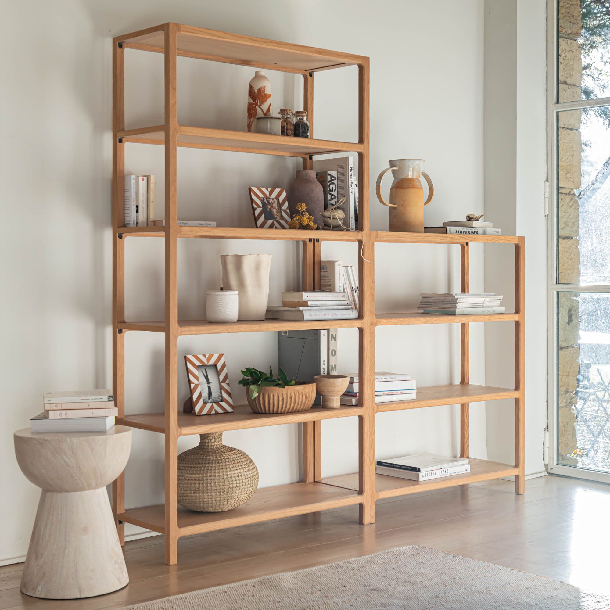 ISLA - Bibliothèque 5 étagères en chêne L90xl35,5xH176,5cm - bois clair