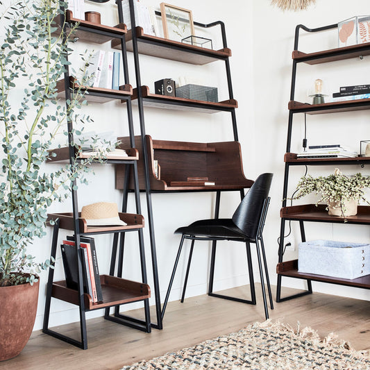 ESTANIER - Etagère 5 tablettes plaquée noyer et métal noir L40cm - bois foncé