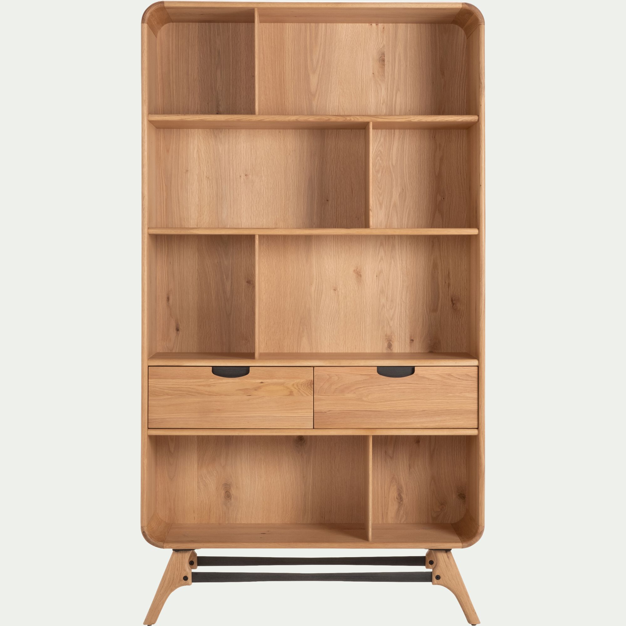 FANETTE - Bibliothèque plaquée chêne et piètement chêne massif H200xL110cm- bois clair