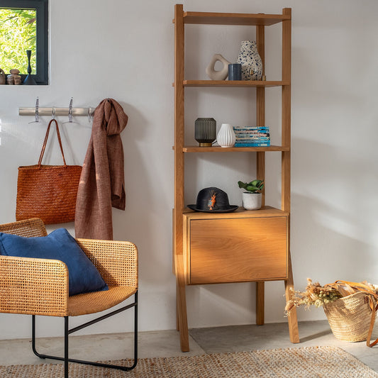 PORTCARRY - Bibliothèque en bois de chêne H192xL68cm - bois clair