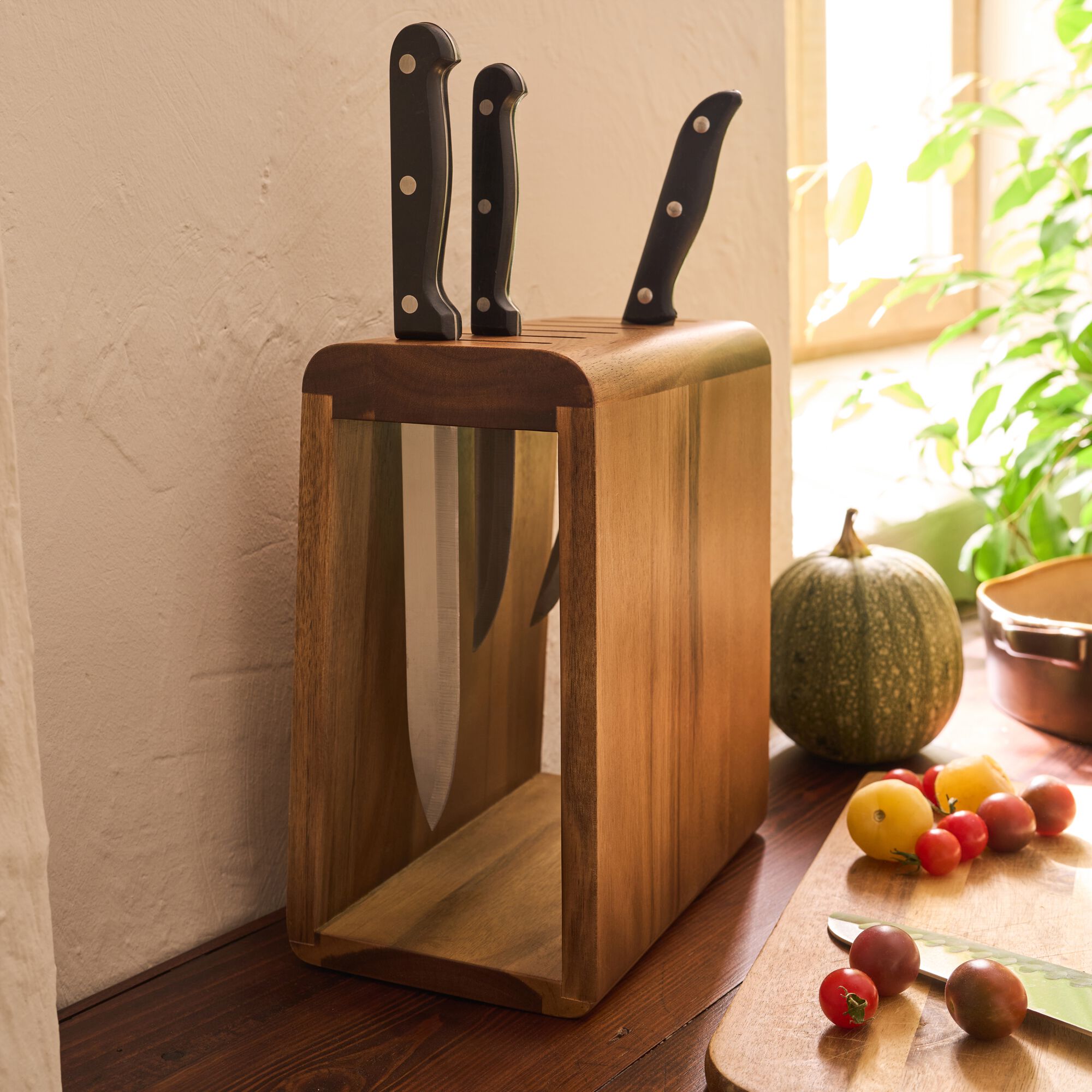 ALISO - Bloc rangement de couteaux en acacia - bois foncé