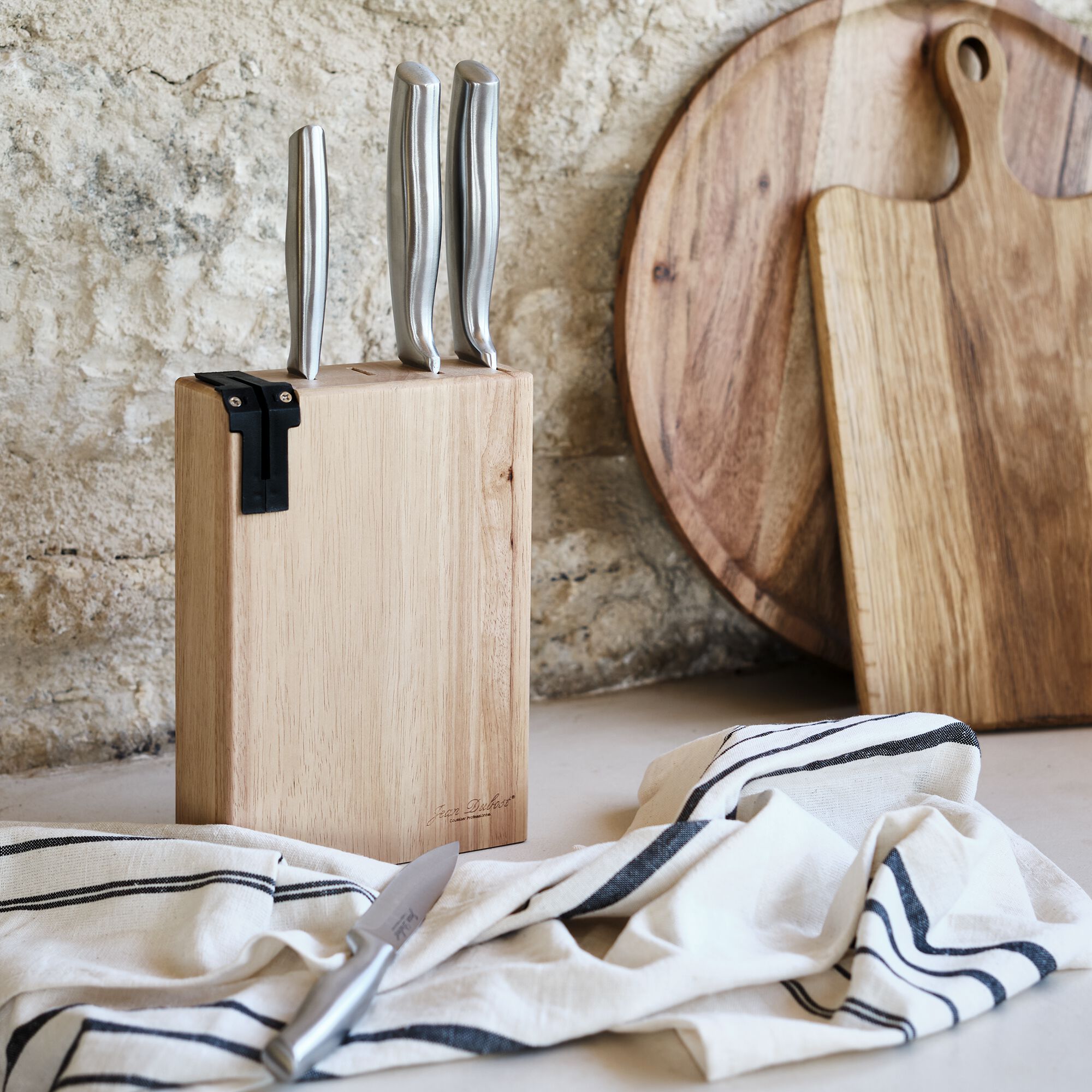 FUSAL - Bloc 4 couteaux de cuisine en inox avec support en hévéa - naturel