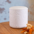MANDAWA - Boîte déco gravure florale en grès - blanc D10xH11cm