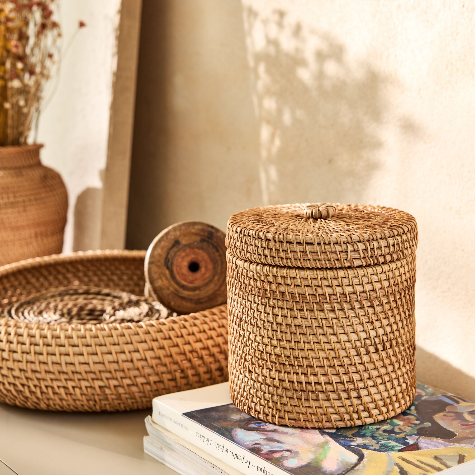 ARLAY - Boîte déco ronde en rotin D15xH15cm - naturel