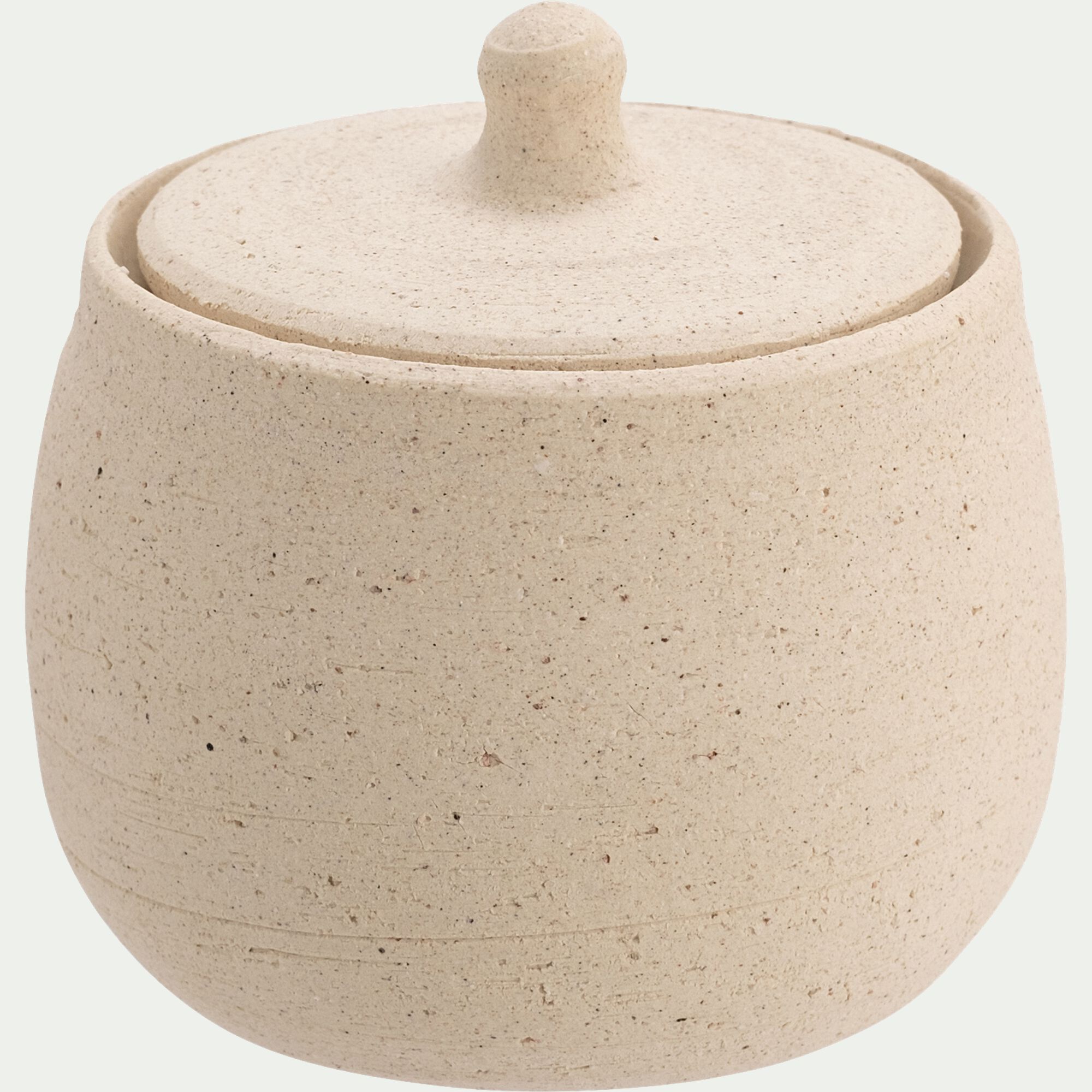 GERANI - Boite décorative en grès D9,5xH10cm - beige