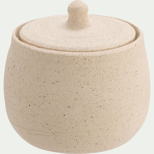 GERANI - Boite décorative en grès D9,5xH10cm - beige