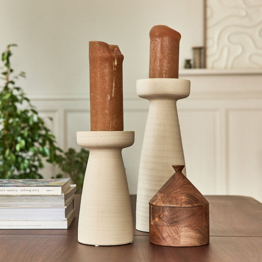 ZELIE - Bougeoir en grès D11,5xH22cm - beige
