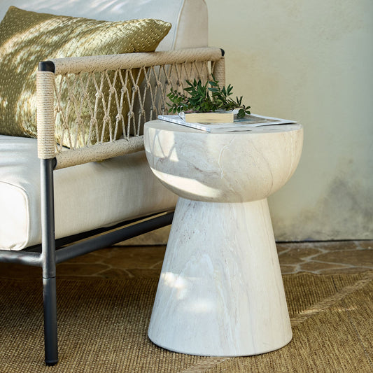 FLORO - Bout de canapé en ciment effet marbre D36xH46cm - beige