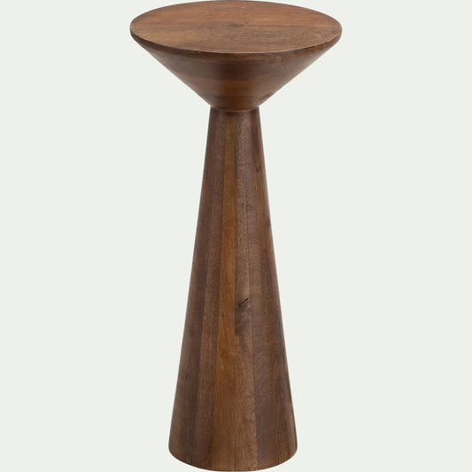 MATTIA - Bout de canapé en bois de manguier rond D25xH53,3cm - bois foncé